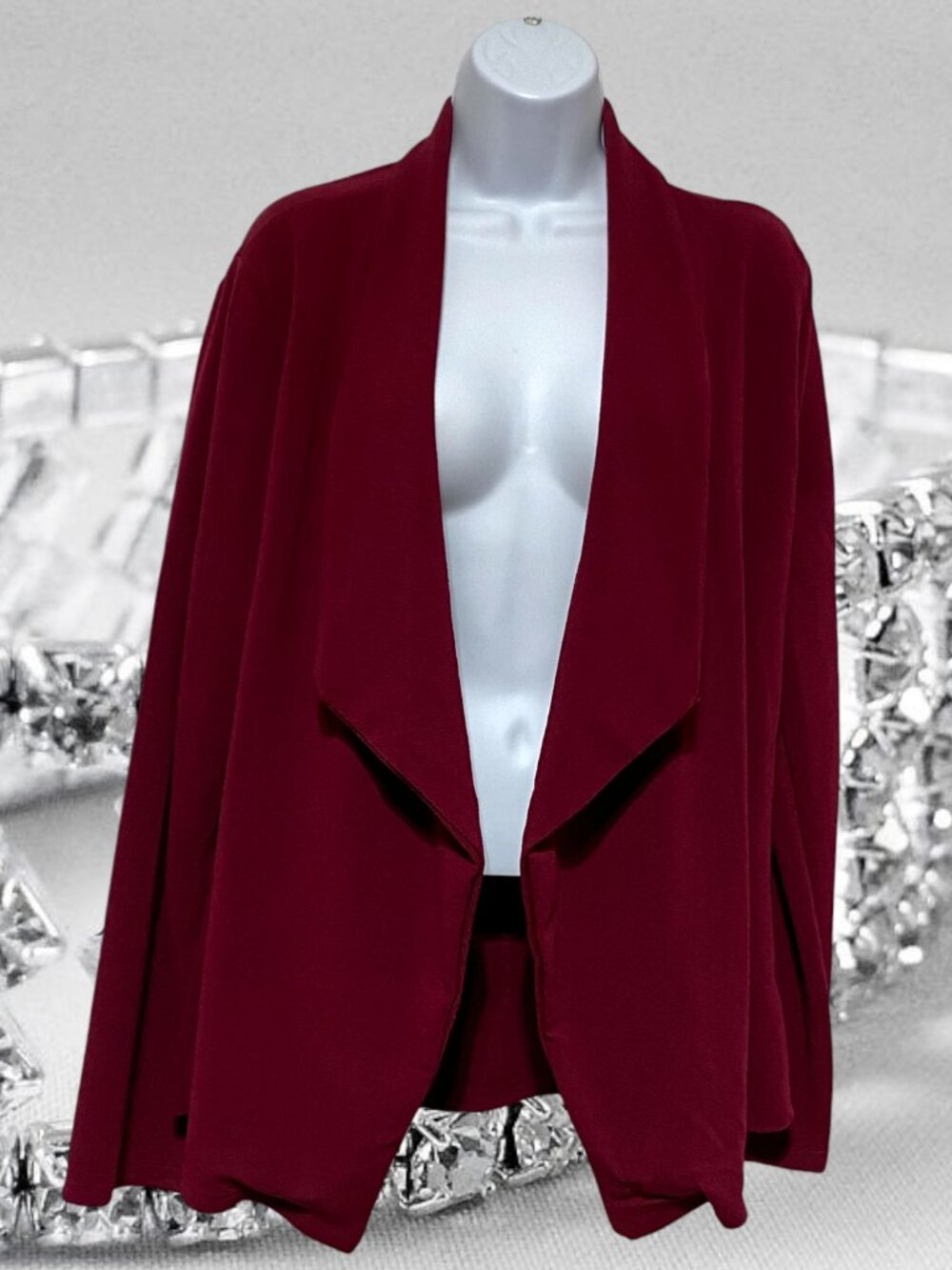 Doublju-NWT Women's Plus Size 1X Burgundy Open Cardigan Long Sleeve-Light Weight